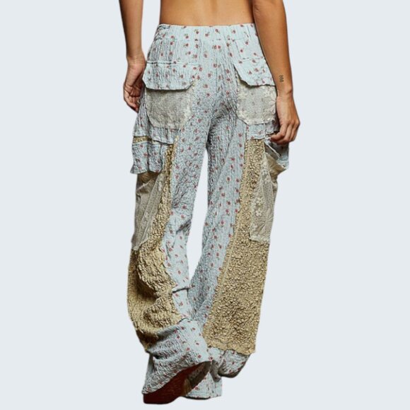 ❤️#191-P POL PANTS LACE&FLORAL PATTERN-BLUE PANTS - Picture 6 of 7